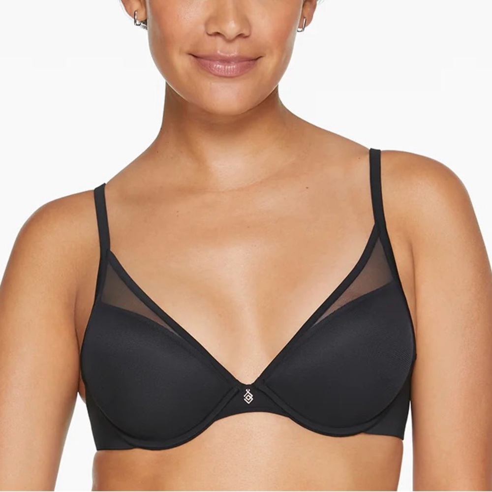 ThirdLove Black 24/7 Classic Uplift Plunge Bra Mesh Dtl Gold Accent Size 42B NWT